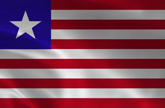 Waving Flag of Liberia, National Symbol of Liberian Republic in 4K Loop, Red and White Stripes with Blue Canton and Star