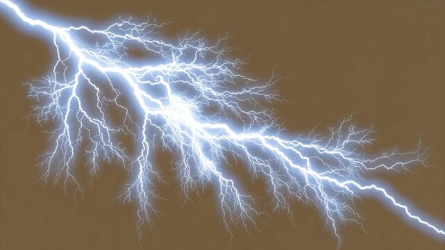 Bright, forked lightning strikes across a muted brown background, a display of raw power