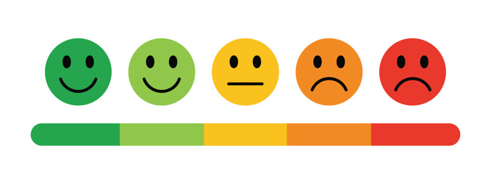 Feedback rating scale, smiley face icons, satisfaction survey level