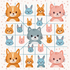Fototapeta premium Cute cartoon animals faces in colorful grid pattern