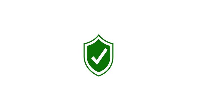 green outline shield with a check mark symbol on a white background tick security.