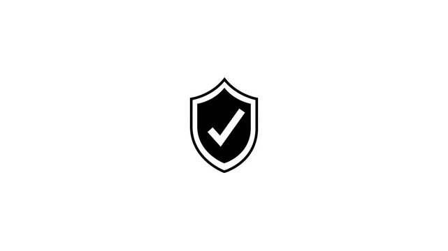 Black outline shield with a check mark symbol on a white background tick security.