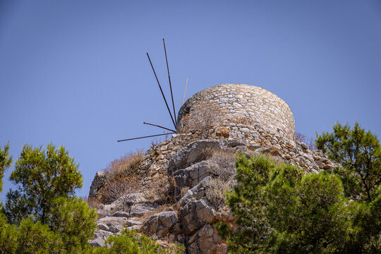 Old traditional windmill on Hydra Island, Greek Islands