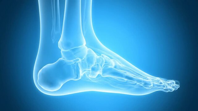 Human Foot Anatomy X-Ray Medical Visualization with Light Blue Gradient Background for Educational Purposes