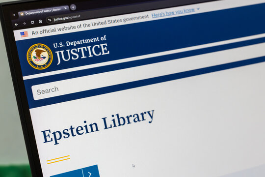 Balykchy, Kyrgyzstan - February 2, 2026 - computer screen with Epstein files library at US Department of Justice web site