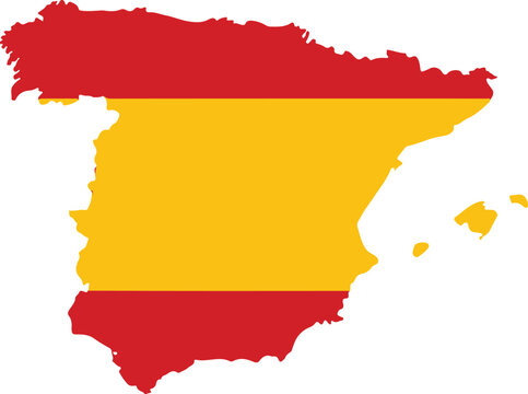 Map of spain outline filled with spanish flag colors