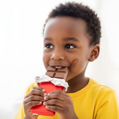 Child Enjoying Chocolate Bar at Home, Lifestyle Image, Cheerful Atmosphere, Close-up View