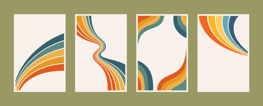 Retro Rainbow Wave Frame Background Set with Copy Space