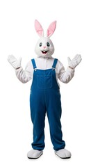 Easter Celebration, Bunny Costume, Outdoor Event, Promotional Content, Festive Environment, Full-Body View, Family-Friendly Concept