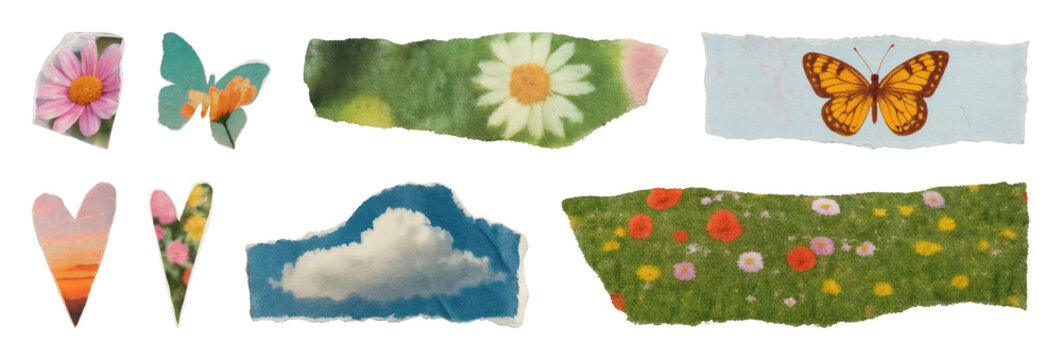 PNG Colorful nature-themed collage elements on transparent background