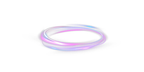 Fototapeta premium Minimal neon light ring with smooth glowing energy loop and soft motion blur on light background.