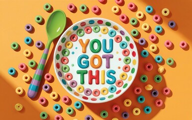 Obraz premium Cheerios themed image of a plate and spoon with a motivational message