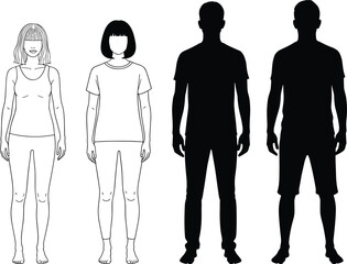 WebVector illustration of human figures in outlined and silhouette styles, diverse clothing and posture design concept for fashion, people representation, gender, lifestyle and artistic projects