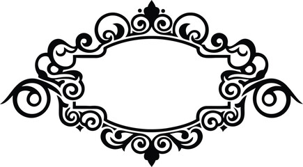 Ornate calligraphic border design element in black ink style for elegant vintage labels and luxury greeting cards. © MstBaby