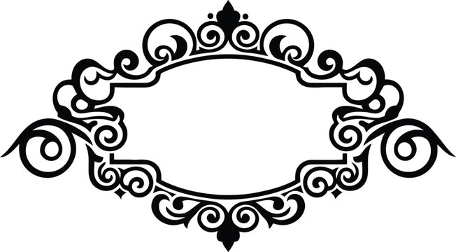 Ornate calligraphic border design element in black ink style for elegant vintage labels and luxury greeting cards.
