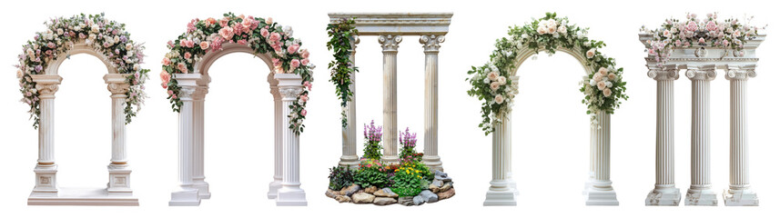 Obraz premium PNG Elegant floral wedding arches on transparent background