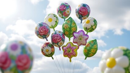 Obraz premium Colorful floral balloons floating in sky