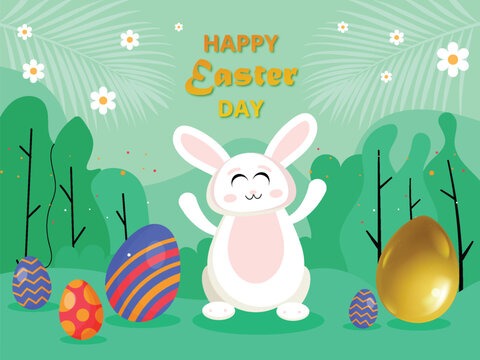 happy easter with decorated eggs background beautiful design