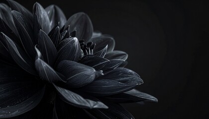 A macro closeup of a blooming white flower on a black background captures the spring beauty of a floral petal blossom in a nature garden
