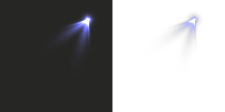 Blue glowing spotlight beam with soft light rays shining downward, creating a subtle illumination effect on dark and transparent backgrounds, ideal for stage, sci-fi, and abstract designs.
