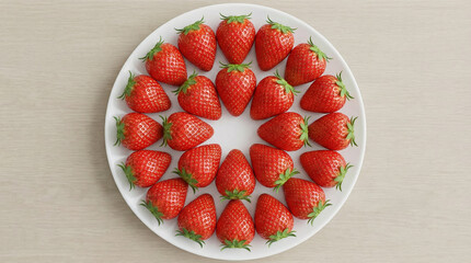 Top View of Fresh Strawberries Arranged on White Plate