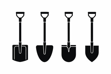 set of Gardening Shovel Icon Silhouette Vector Illustration, Yard Work Tool © tanvir