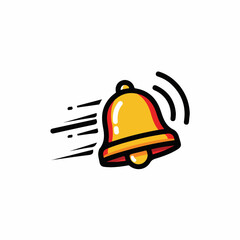 Fototapeta premium Cartoon ringing bell icon with motion lines, symbolizing notification or alert.