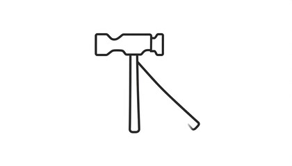 Line-drawn tool on white background, a mallet with its handle and a bent line pointing outward