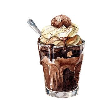 chocolate brownie sundae hand drawn vector illustration