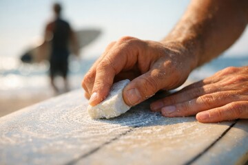 Close Hand Applying Wax Surfboard