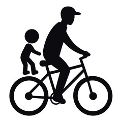 Naklejka premium Flat black-silhouette of a child-ride a bicycle 