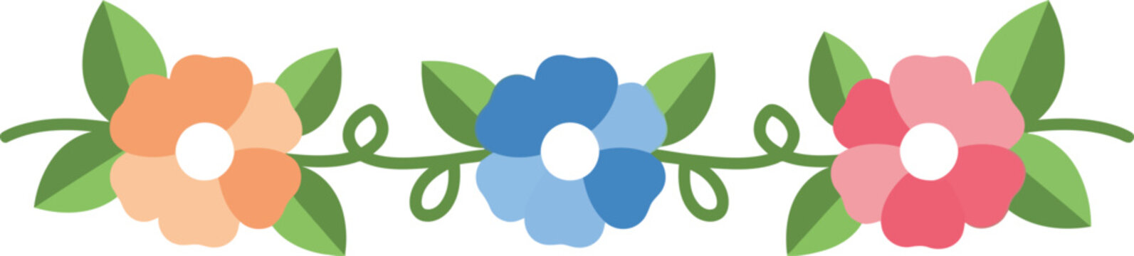 Floral border vector clipart with colorful spring flowers and leaves for invitations and decoration