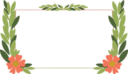 Fototapeta premium Floral frame vector clipart with green leaves and pink flowers for invitations and greeting cards