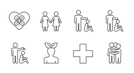 Inclusive Care and Support Symbols Line Art.