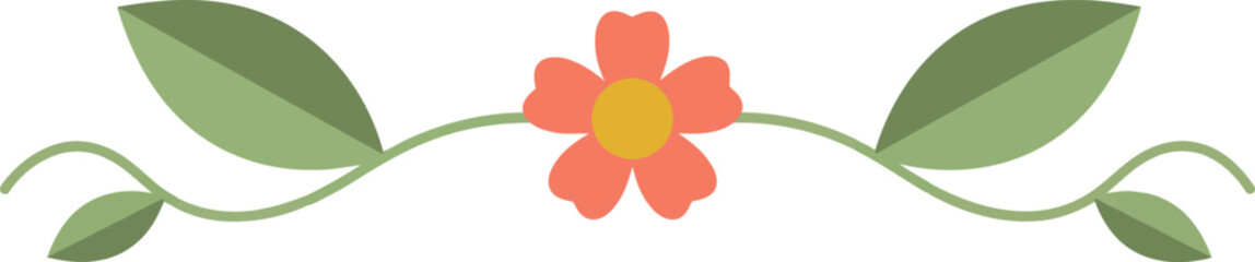 Floral border vector clipart with pink flower and green leaves for spring decoration