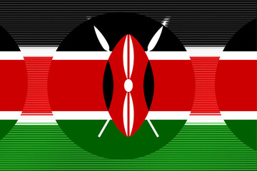 Stylized Digital Illustration of the Kenyan National Flag with Black, Red, and Green Stripes, White...