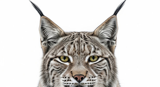 Eurasian lynx face portrait isolated on white background