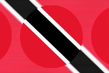 Vibrant Abstract Graphic Art Reimagining the Trinidad and Tobago Flag, Featuring Its Red, Black, and White Diagonal Stripe Within Fragmented Circular and Horizontal Line Patterns