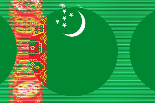 Abstract Digital Illustration of the Turkmenistan Flag Featuring Wavy Green Field and Traditional Guls