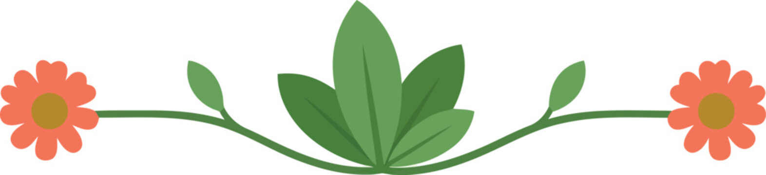 Floral divider vector clipart with orange flowers and green leaves for decorative borders