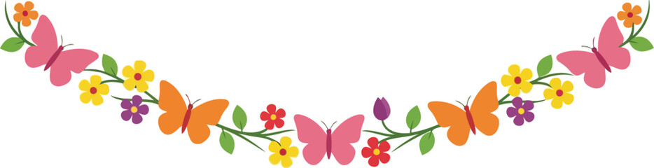 Spring butterfly and flower garland border vector clipart for invitations and decorations © azad