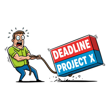 Man Pulling Heavy Box with Deadline Project.