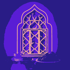 illustration of a lantern and a moon 