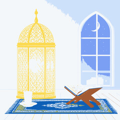 illustration of a lantern and a moon 