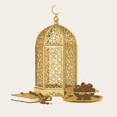 illustration of a lantern and a moon 