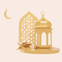 illustration of a lantern and a moon 