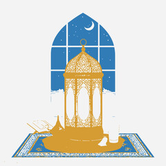 illustration of a lantern and a moon 