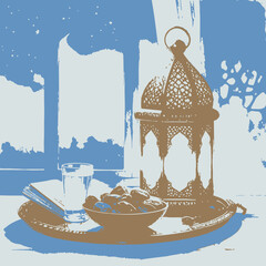 illustration of a lantern and a moon 