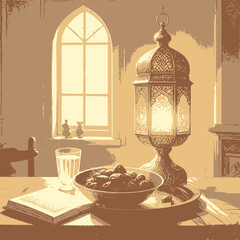 illustration of a lantern and a moon 