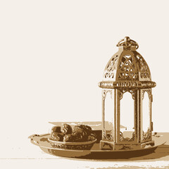 illustration of a lantern and a moon 